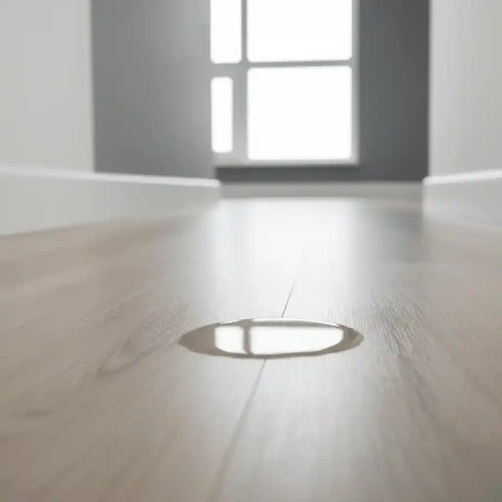 Close up shot of luxury vinyl plank flooring in a modern hallway.