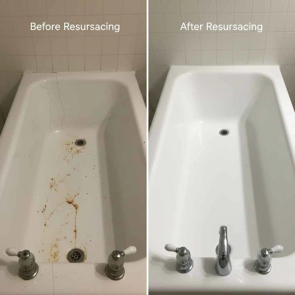 Before and after bathtub resurfacing