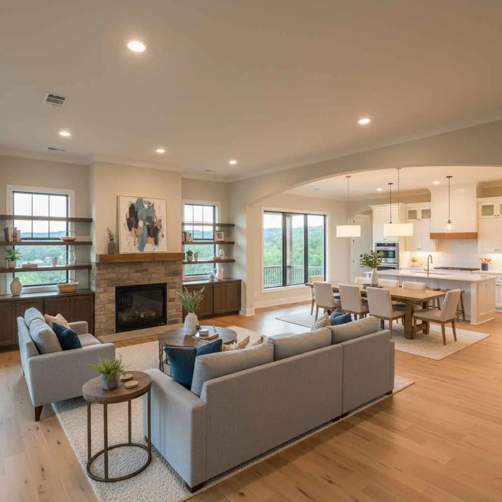 Open-concept Goodlettsville living room after remodeling
