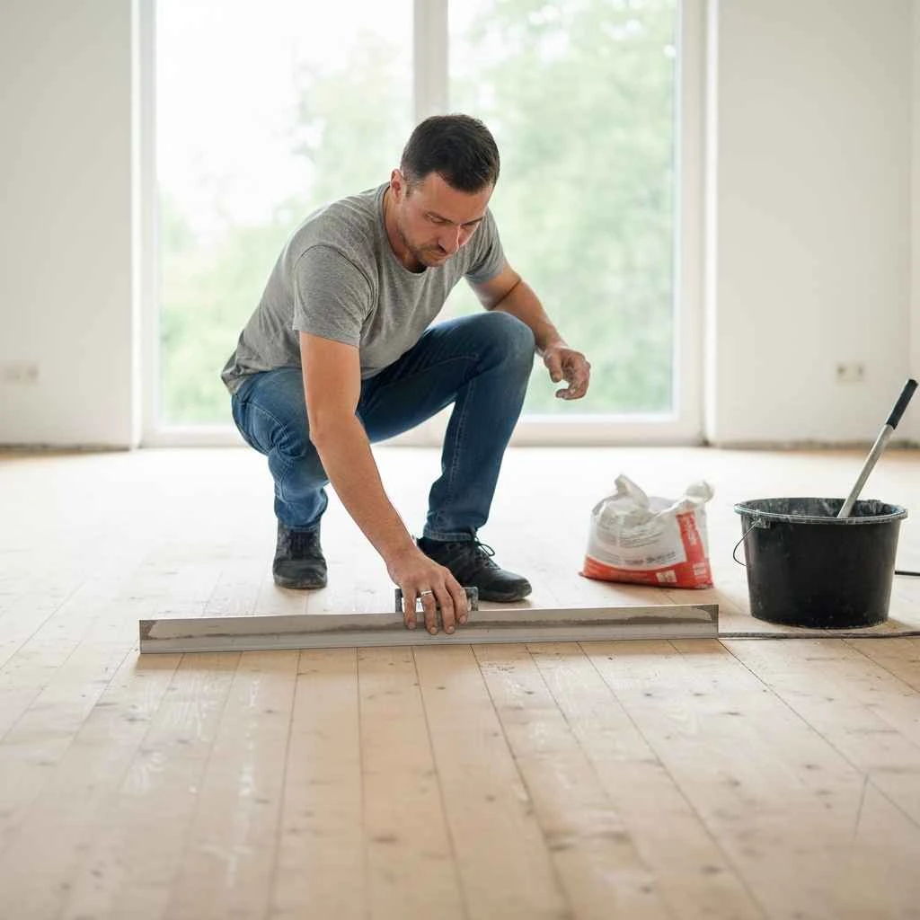 Installer leveling a subfloor