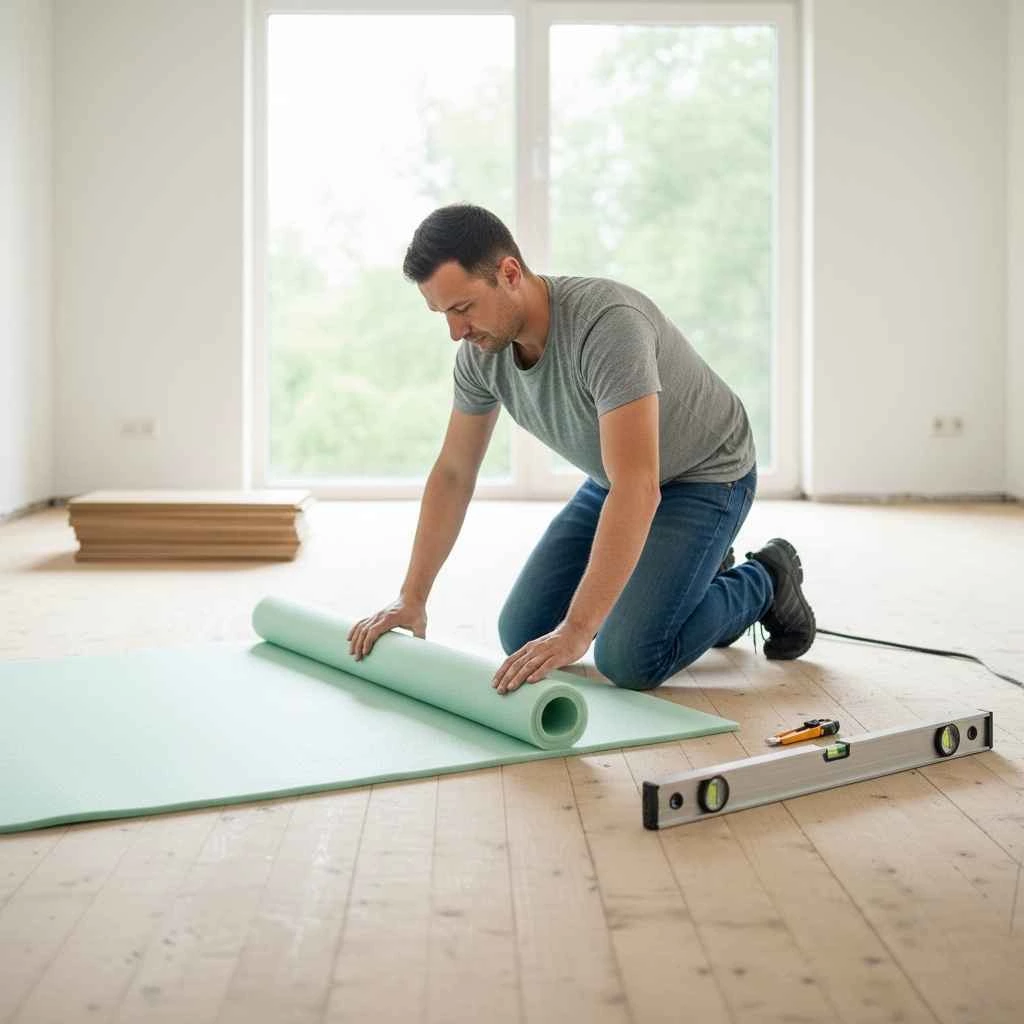 Underlayment being installed under flooring