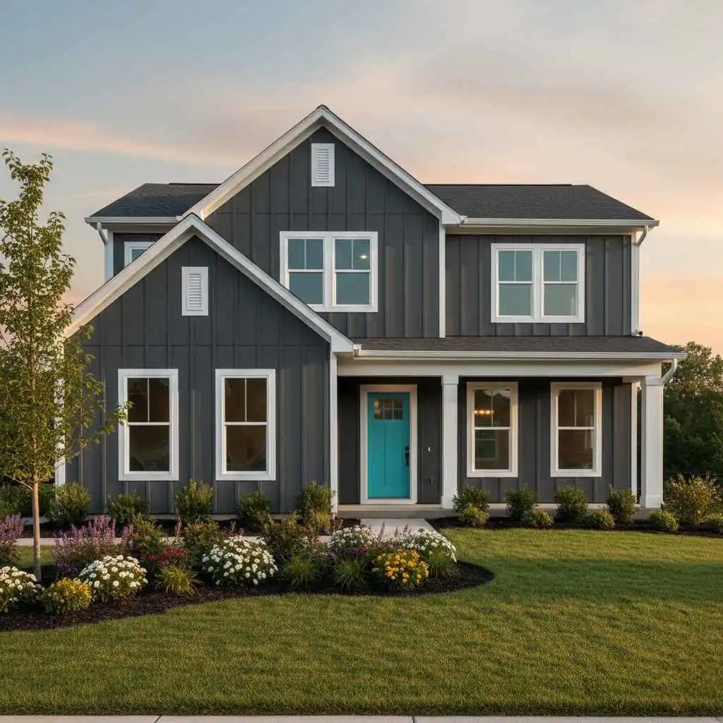 curb appeal shot of freshly painted home with landscaping